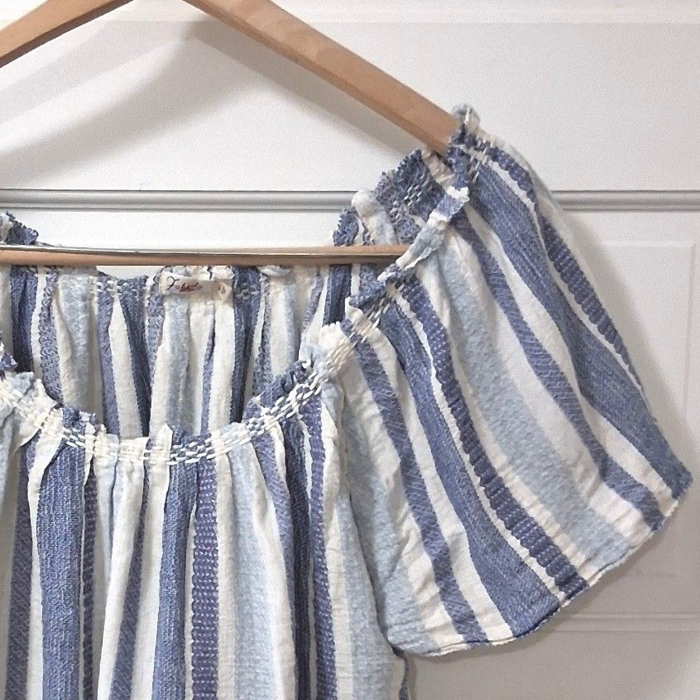 Faherty Annabelle Blue White Striped Peasant Top Short Flutter Sleeve Small - Picture 4 of 11